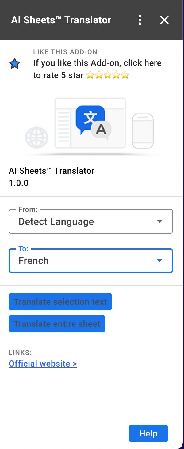 AI Sheets Translator one-click translation feature
