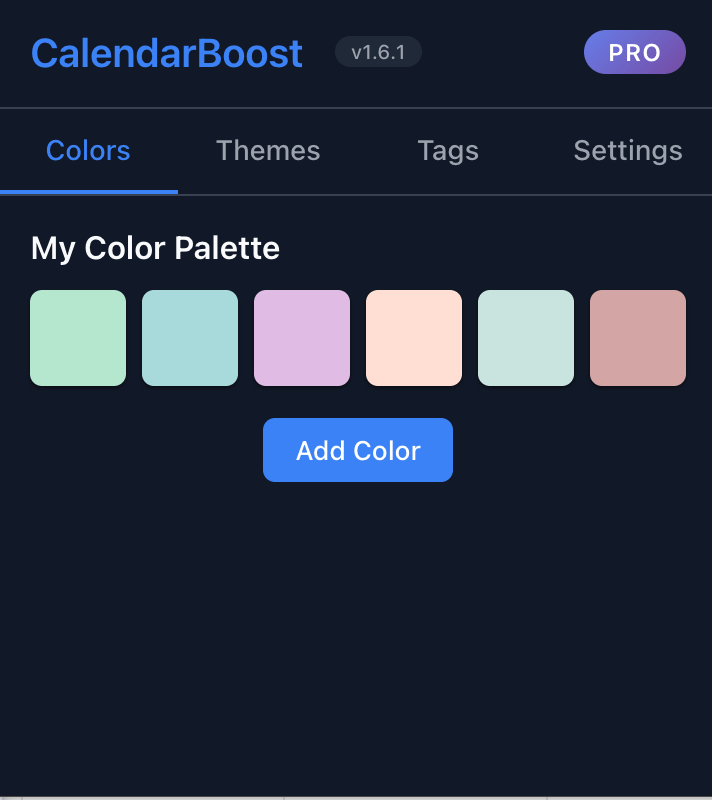 CalendarBoost color picker interface