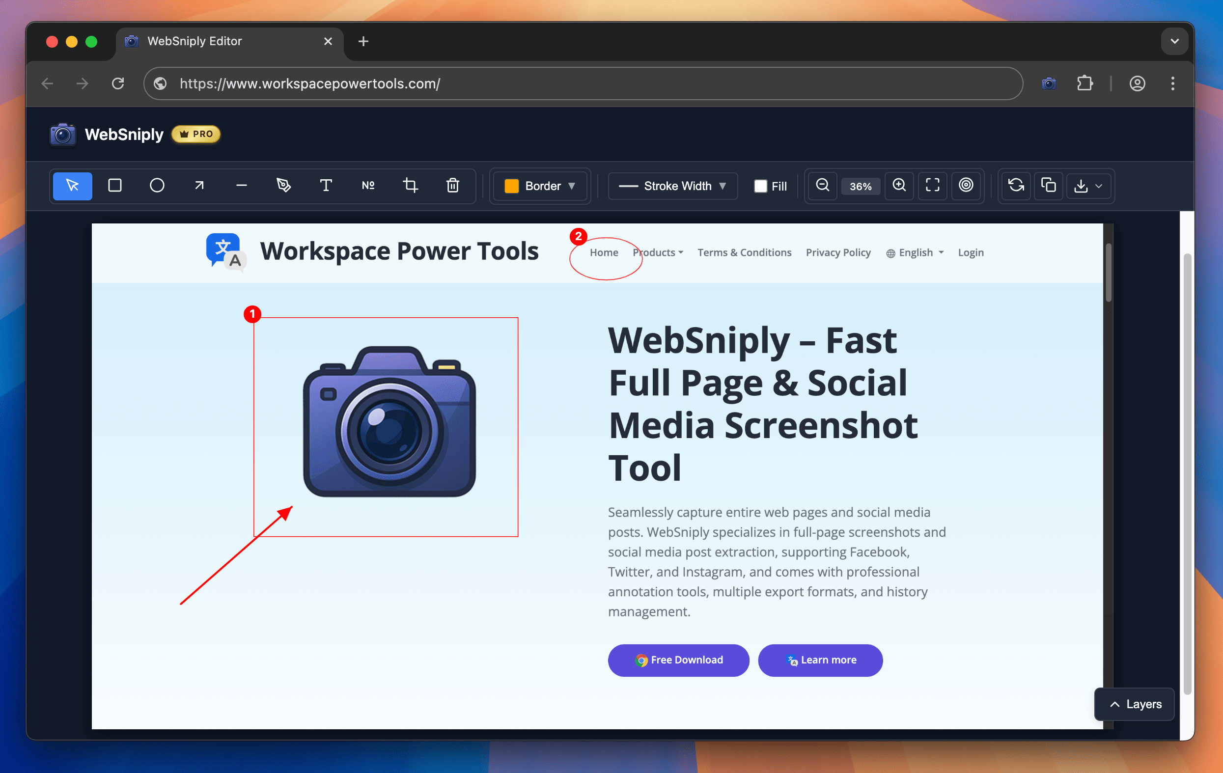 WebSniply built-in editor interface